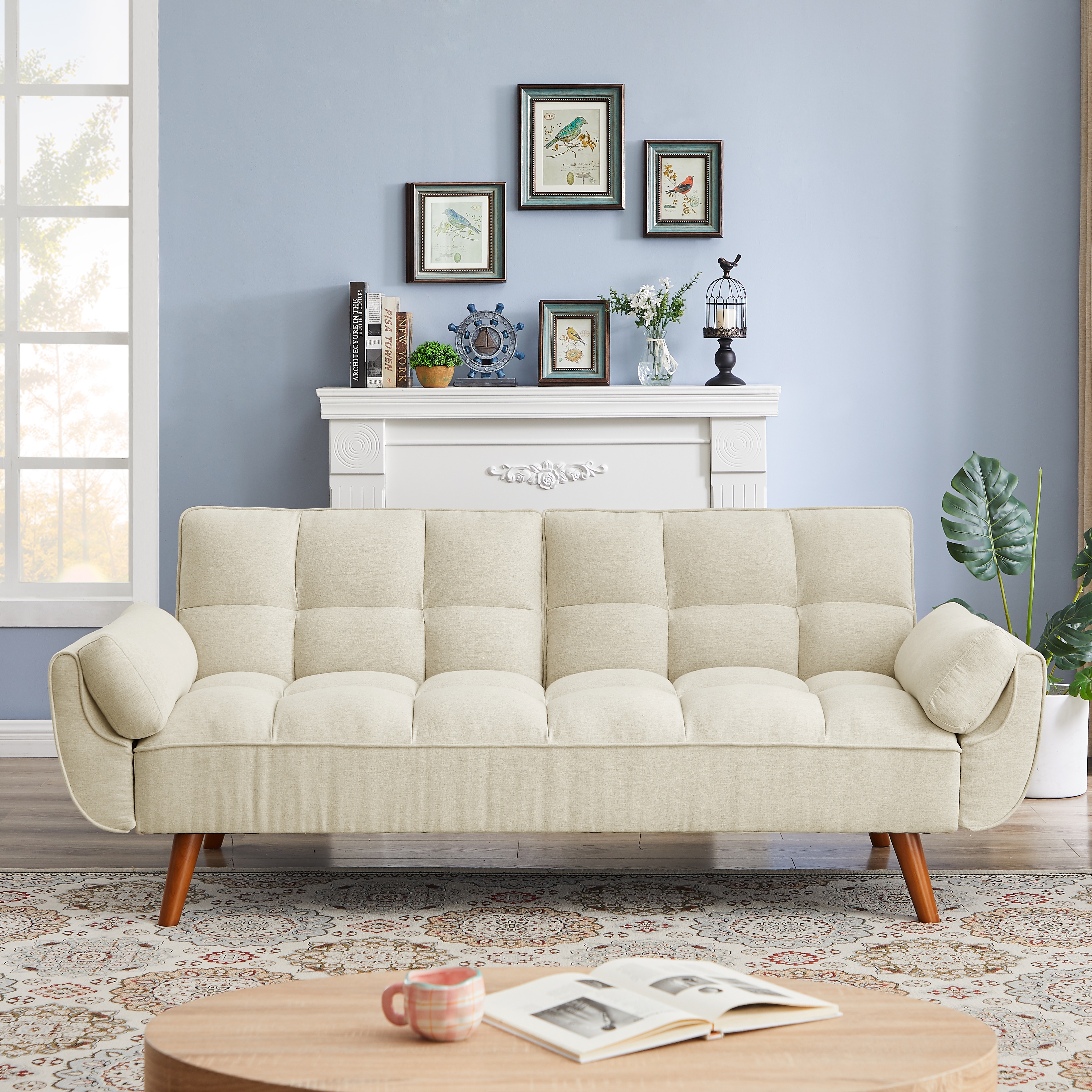 2-Seater Sofa, Modern Loveseat with Tufted Back and Solid Wood Legs